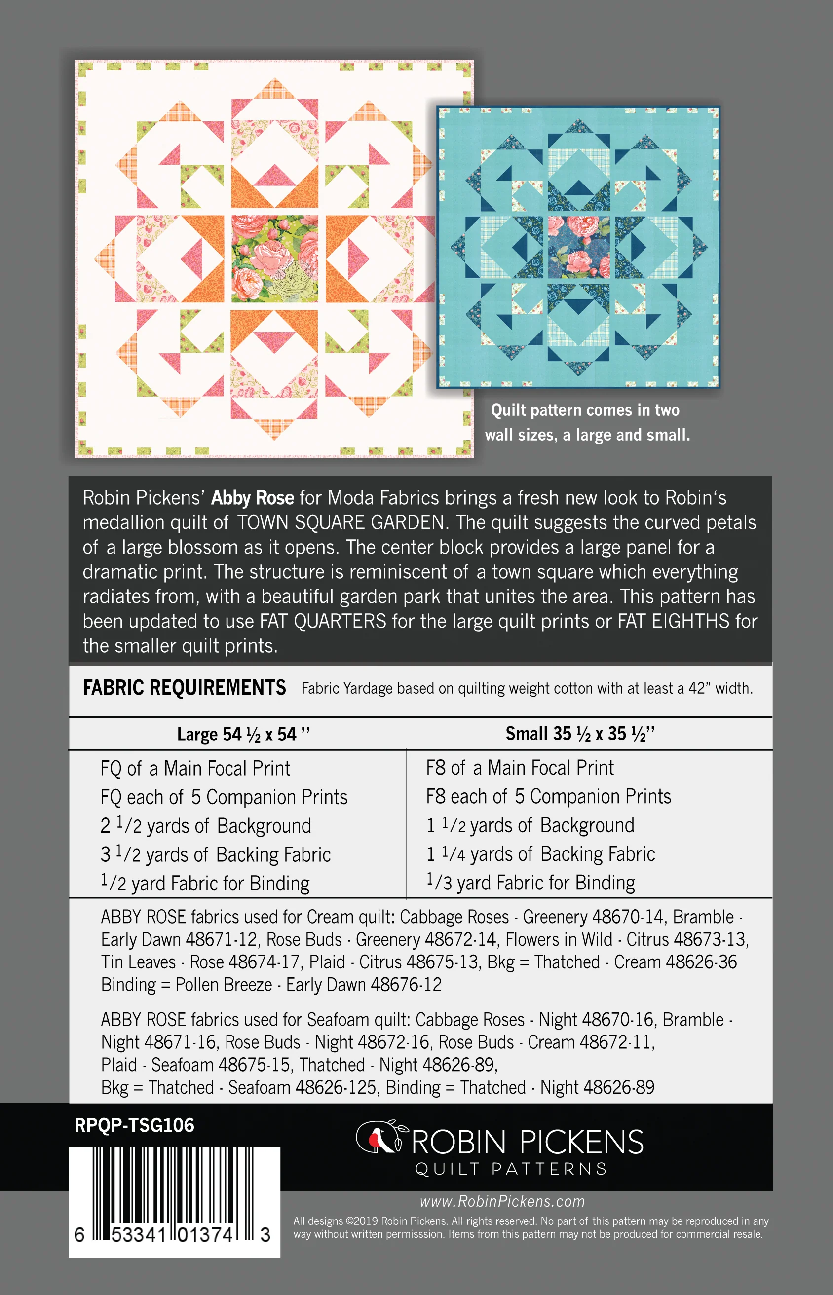 TOWN SQUARE GARDEN Digital PDF Quilt Pattern by Robin Pickens / wall quilt (54 1/2" or 35 1/2" square) - Image 2